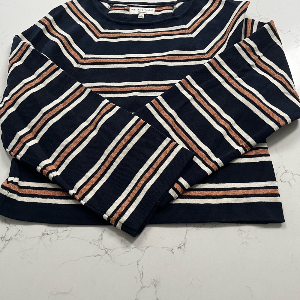 Madewell Striped Navy and Tan Sweater